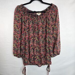 ROUTE 66 Floral Sheer Blouse‎ Women's Oversized Small Waist Ties